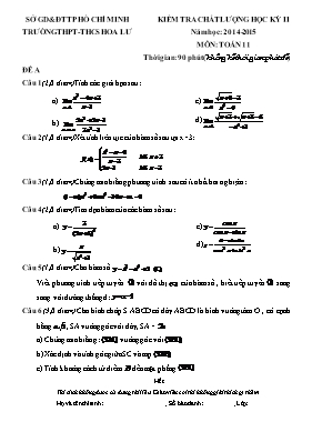 Kiểm tra chất lượng học kỳ II môn Toán 11